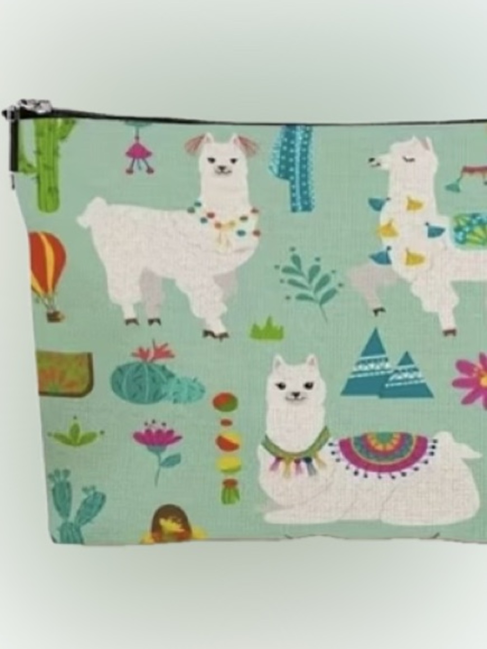 *Buy Now* Llama Print Zip Cosmetic Bag in Mint Green - Picture 2 of 3